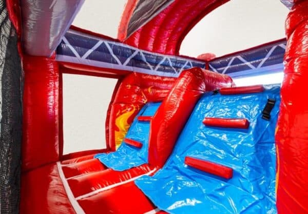 location château gonflable pompiers, Multiplay Pompiers double toboggan, jeux gonflables enfants, château gonflable avec toboggan, location château gonflable événement