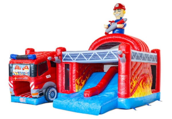 location château gonflable pompiers, Multiplay Pompiers double toboggan, jeux gonflables enfants, château gonflable avec toboggan, location château gonflable événement