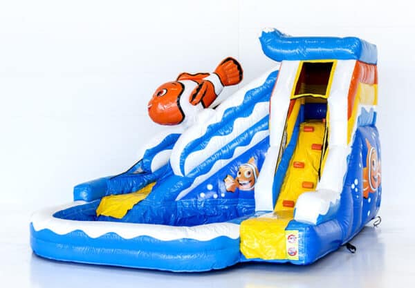 location toboggan gonflable, poisson clown gonflable, toboggan aquatique enfants, parc gonflable, jeux aquatiques gonflables