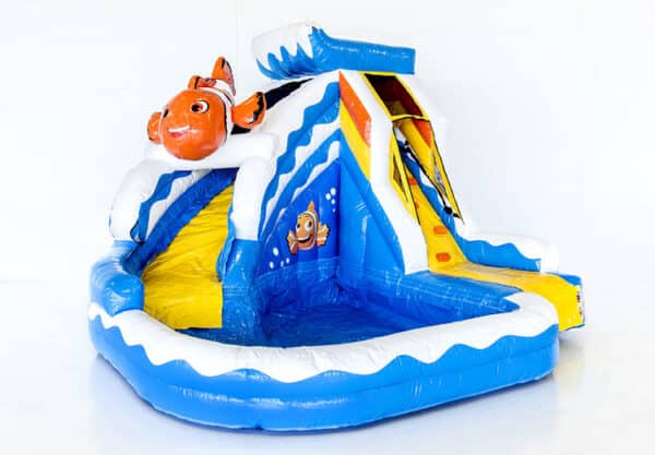 location toboggan gonflable, poisson clown gonflable, toboggan aquatique enfants, parc gonflable, jeux aquatiques gonflables